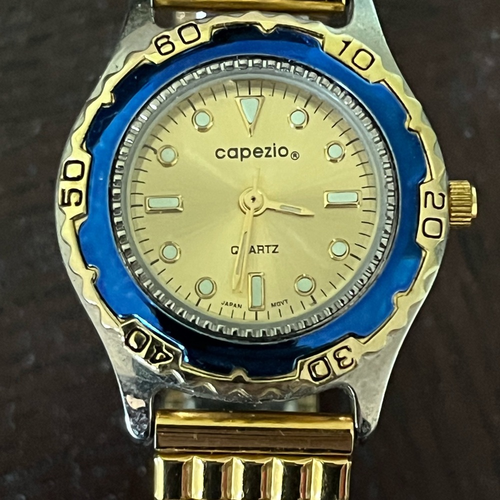 Women’s Gold & Blue Capezio Watch, Quartz, Elastic Band, Newer Battery